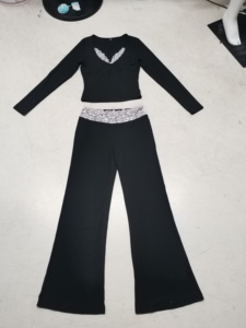 Conjunto de 2 Piezas para Mujer, Estilo Y2K, con Encaje, Top de Manga Larga con Cuello en V Cruzado, Pantalones Anchos, Conjunto Casual para Estar en Casa - Product Image 6
