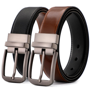 Cinto Masculino de Couro Genuíno Dupla Face com Fivela Rotativa de Liga Metálica, Estilo Americano de Alta Qualidade, em Couro Bovino de Duas Camadas - Product Image 1