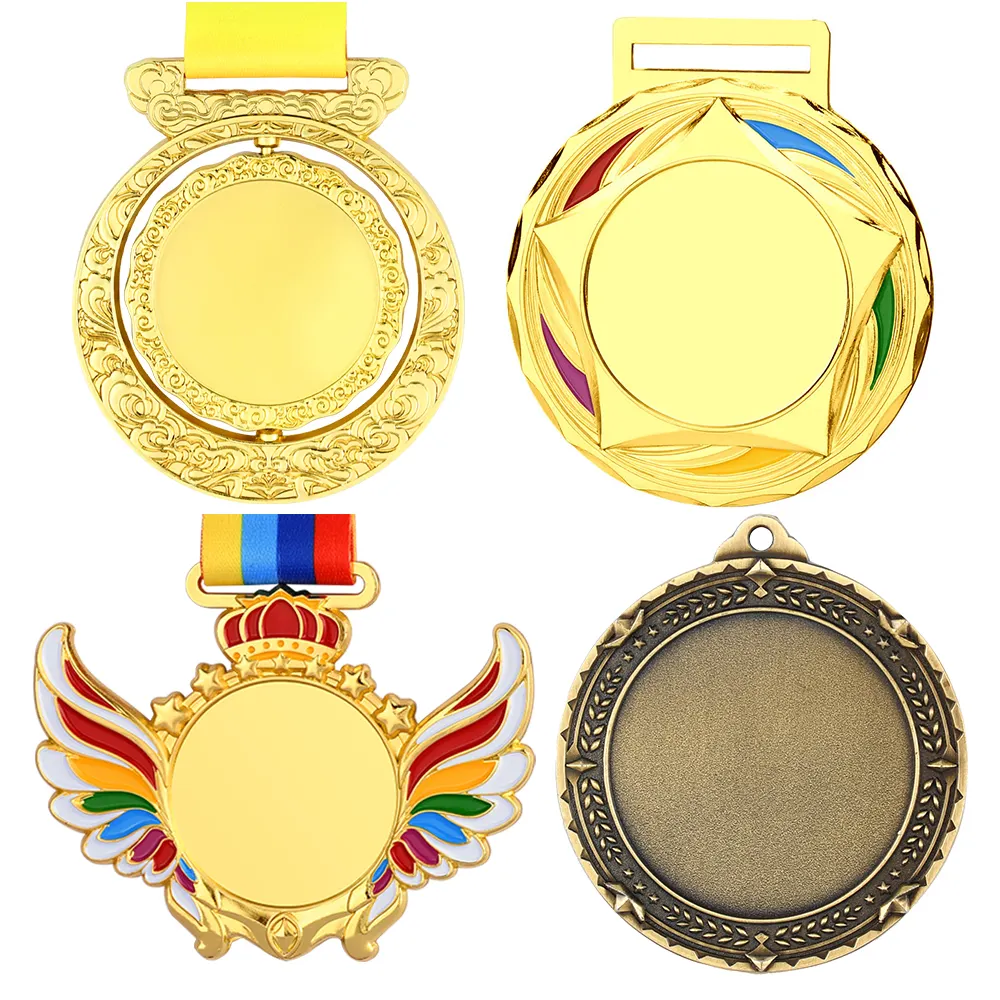 In Stock Custom Medals Free Printing Sticker Sports Marathon Football Boxing Gold Blank Metal Medals And Trophies