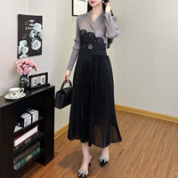 Robe de soirée formelle plissée unie longue, élégante et vintage, avec volants et perles, style Miyake, collection automne