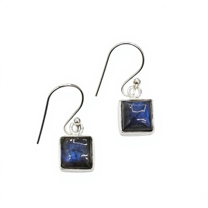 Pendientes de Labradorita Pequeños para Mujer, Plata de Ley 925, Gema Azul Fuego, Joyería Colgante para Uso Diario - Product Image 3