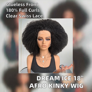 Parrucca Frontale <span class=keywords><strong>DREAM</strong></span> ICE'S 18 Pollici Afro Kinky Curl 4*4 Trasparente Senza Colla, Densità 180%, Capelli Umani Brasiliani - Product Image 2