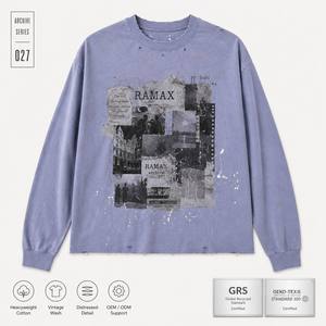 Camiseta de Manga Larga Oversize para Hombre, Estilo Streetwear, Personalizada, de Algodón Grueso, Vintage, Lavada, Desgastada, con Estampado de Fotos en Collage - Product Image 1
