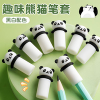 Tapa de Lápiz/Bolígrafo de PVC con Diseño de Panda de Dibujos Animados, Ecológica, Creativa, de Pegamento Suave, para Estudiantes de Primaria y Jardín de Infancia