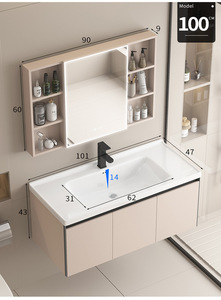 Modern Minimalist <strong>Bathroom</strong> Vanity Set Waterproof <strong>Wooden</strong> <strong>Bathroom</strong> <strong>Cabinet</strong> With Smart Sensor LED Mirror Wholesale - Product Image 5