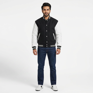New Arrival FINER THREADS Black <b>White</b> Color Personalized Lettermen Varsity <b>Jackets</b> Top Selling Durable Stand Winter <b>Men</b> - Product Image 1