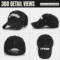Casquette streetwear unisexe en denim délavé certifié SGS, 6 panneaux, effet vieilli, broderie 3D, logo personnalisé