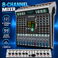 Console de mixage audio professionnelle AOFO 8 canaux avec 99 effets DSP, Bluetooth, USB, MP3, égaliseur 7 bandes pour DJ, scène, système de sonorisation en direct