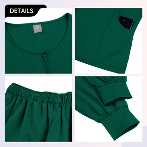 Women's Scrub Set Short Sleeve Round Neck Zipper Top With Pockets Moisture Wicking For Salon Hospital Uniforms - Product Image 2