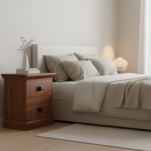 Cómoda de Noche de Teca Sólida, 15.7x11.8x19.7 Pulgadas, Marrón, 2 Cajones, Diseño Rústico, Mueble de Dormitorio Independiente - Product Image 2