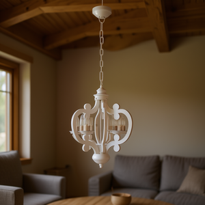 Lámpara Colgante de Madera Db Farmhouse de 6 Luces, Color Blanco, Cadena Ajustable, Tamaño Mediano, para Comedor, Sala de Estar, Entrada - Product Image 2