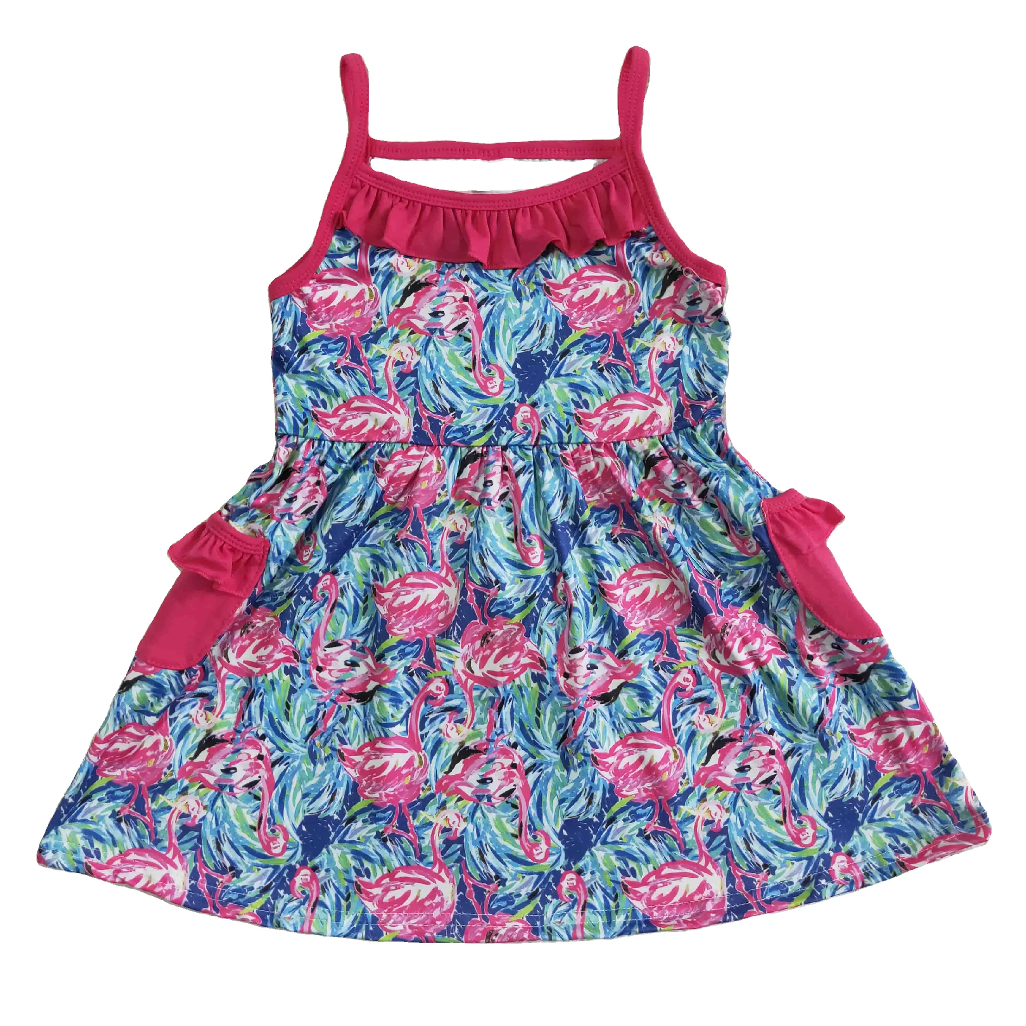 Flamingo Print Zakken Mouwloze Jurk 10-11 Jaar Groothandel Peuter Kleding Baby Meisje Zomer Jurken