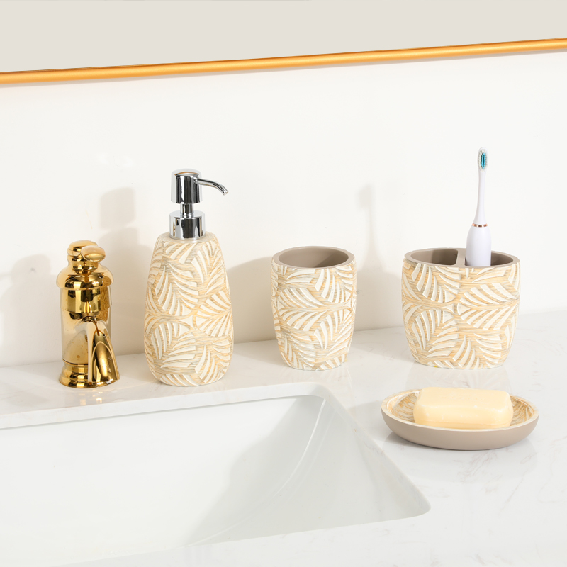 Поднос полимерный под заказ для лосьона, бутылки для мыла, посуды, держателя для зубной щетки, коробка для салфеток, стакан для мусора, набор из полирезины для ванной комнаты с листьями анаглифа