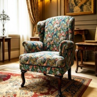 Fauteuil d'appoint vintage à imprimé jungle, avec pieds en bois massif, rembourré, pour salon et chambre à coucher