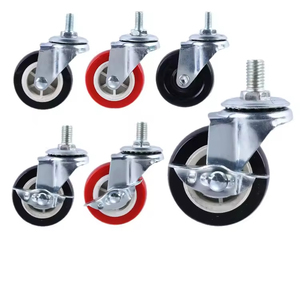 Roulette pivotante en acier léger de 75 mm avec pneu en polyuréthane noir et frein latéral à tige filetée pour meubles de chambre d'hôtel et armoires - Product Image 6