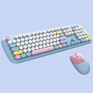 2.4G <b>Wireless</b> Cute Round Key Colorful Keyboard <b>Mouse</b> Set Girls Office <b>Wireless</b> Keyboard And <b>Mouse</b> Combo - Product Image 1