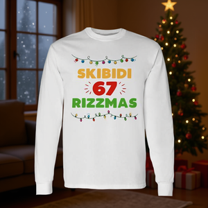 Camiseta de manga larga Skibidi 67 Rizzmas, camiseta navideña de mezcla triple con lenguaje informal de la generación Z - Product Image 3