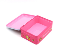 Boîte en métal rectangulaire rose recyclable de qualité alimentaire, personnalisable, en fer blanc, pour le stockage et l'emballage de biscuits, chocolats et sucre