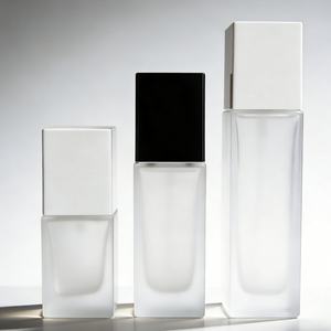15ml 20ml 30ml 40ml 60ml 100ml Transparent <b>Frosted</b> Square Cosmetic <b>Glass</b> Liquid Foundation Serum <b>Spray</b> Pump Bottle With Black - Product Image 4