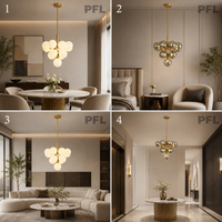 Lustre moderne à 13 lumières en verre fumé laiteux, design cluster moléculaire, suspension en fer doré pour chambre à coucher, garantie 2 ans, interrupteur inclus