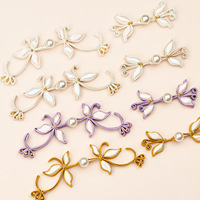 Boutons décoratifs DIY tissés à la main avec boucle fleur de magnolia violette, ruban de satin et fermoir perle, vente en gros d'usine pour robes de mariée