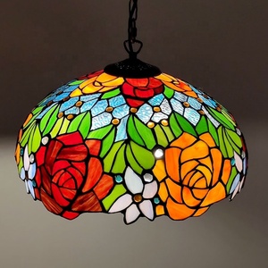 Lámparas Colgantes Estilo Tiffany LongHuiJing de 16 Pulgadas con Diseño de Rosas, Lámpara de Techo de Vidrio Emplomado para Decoración del Hogar - Product Image 1