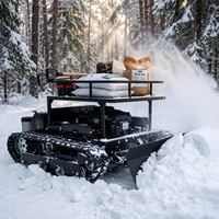 Tondeuse robot industrielle sans fil à chenilles 4 temps à essence avec lame à neige avant, porte-bagages robuste et télécommande, double éclairage LED