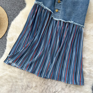 <span class=keywords><strong>Jupe</strong></span> <span class=keywords><strong>en</strong></span> <span class=keywords><strong>jean</strong></span> contrastante à rayures, taille haute, coupe trapèze, style vintage, séchage rapide, longueur midi, pour <span class=keywords><strong>femme</strong></span>, idéale pour le quotidien - Product Image 3