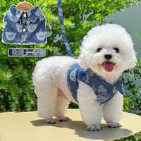 Harnais et laisse assortis pour chien en denim imprimé ours mignon, réglables pour chiots de petite et moyenne taille