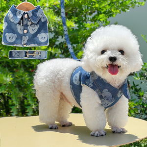 Set Pettorina e Guinzaglio in Denim con Stampa Orsetto per <span class=keywords><strong>Cani</strong></span> di Piccola e Media <span class=keywords><strong>Taglia</strong></span>, Regolabile - Product Image 2