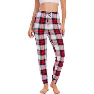 Pantalones de Pijama Ecológicos Personalizados de Bambú y Viscosa para Mujer, con Cintura Ajustable con Cordón, Estilo Jogger, Pantalones a Cuadros, Pantalones para Dormir - Product Image 1