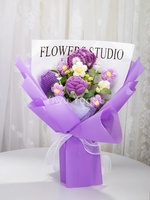 Bouquet de fleurs artificielles éternelles en crochet violet fait main, arrangement de roses tricotées en fil, pour la Saint-Valentin