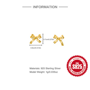 Boucles d'oreilles papillon plaquées or en argent 925 à la mode pour filles, à porter au quotidien - Product Image 3