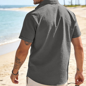 เสื้อเชิ้ตแขนสั้นผู้ชายลินินแมนสีพื้นติดกระดุม ระบายอากาศได้ดี สวมใส่สบาย สีฟ้าอ่อน ไซส์ L - Product Image 4