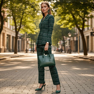 Custom Plaid <strong>Tweed</strong> blazer Wide Leg Pant <strong>Suit</strong> Set for Women Business Career Wear Ladies - Product Image 2