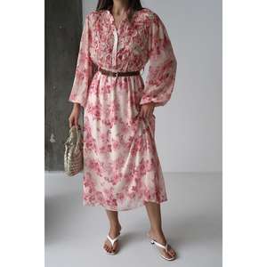 Vestido Casual con Estampado Floral Rosa, Cuello con Solapa, Silueta Holgada, Tejido Transpirable, Cintura Natural, para Uso Diario - Product Image 2