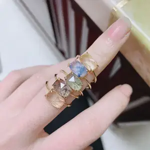 Aimgal Fine jewelry S925 silver plated 18k gold 5 colors Natural Quartz Rutilated Vintage ring tarnish free