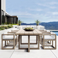 Ensemble de table et de chaises de jardin en teck rectangulaire moderne, meubles de jardin en teck pour l'extérieur