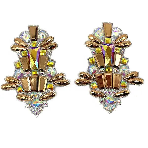 Accesorios para disfraz de carnaval, adornos de diamantes de imitación de metal dorado y acrílico, apliques de resina para Notting Hill Carnival