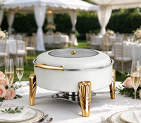 Nouveau design en acier inoxydable blanc, chauffe-plat de 6 L pour restaurant, chauffe-plat à alcool avec couvercle hydraulique pour la restauration de mariage