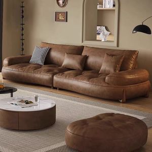Ensemble <span class=keywords><strong>de</strong></span> salon 4 places pour <span class=keywords><strong>intérieur</strong></span> <span class=keywords><strong>de</strong></span> maison marron rétro <span class=keywords><strong>de</strong></span> <span class=keywords><strong>designer</strong></span> italien, canapé en cuir moderne et <span class=keywords><strong>de</strong></span> luxe léger - Product Image 2