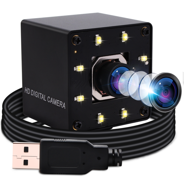 ELP 4K Camera USB Autofocus Ultra HD 30fps CMOS IMX415 Sensor, No Distortion Security Camera 4K with White LEDs for Day&Night