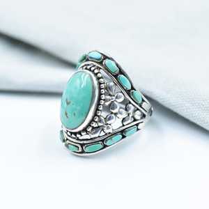 Handmade Turquoise Sterling Silver <b>Adjustable</b> <b>Ring</b> Natural Gemstone Jewelry for Women Wholesale - Product Image 2