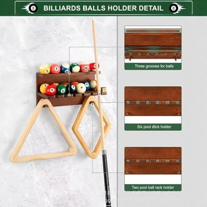 Wooden Wall Mounted Billiard Cue Rack With Ball Holder And Triangles For <b>Pool</b> Table <b>Accessories</b> - Product Image 3