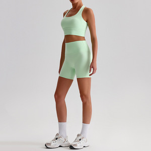 Fornitore di produzione Set Fitness da palestra 2 pezzi bella schiena alta elasticizzata traspirante morbida sensazione di umidità traspirante Set Yoga - Product Image 4