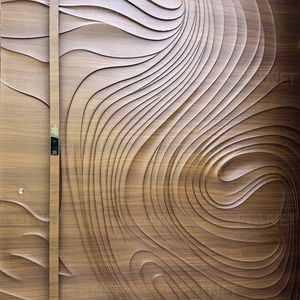Puerta Exterior de Madera de Diseño Moderno con Tallado 3D, Puerta de Entrada Pivotante Antirrobo de Madera Sólida para Casas - Product Image 4