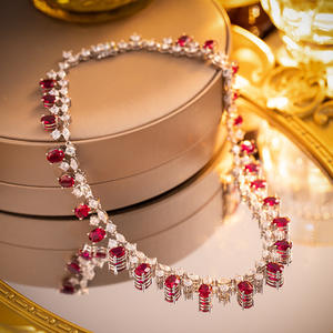 Collar de Moda con Imitación de Perla y Rubí Ovalado Cultivado en Laboratorio, Conjunto de Joyería de Silicona para Fiesta, Unisex, 16 Pulgadas - Product Image 5