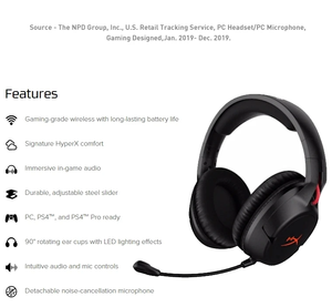 <span class=keywords><strong>HyperX</strong></span> ชุดหูฟังสำหรับเล่นเกมไร้สายระบบคลาวด์หูฟังสำหรับเล่นเกมการแข่งขันพีซีสำนักงาน - Product Image 2