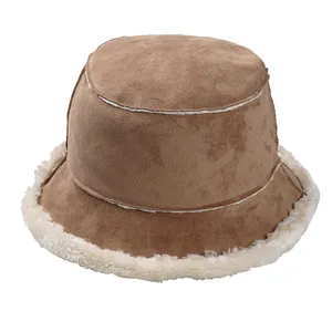 Оптовая продажа, дизайнерская теплая зимняя шапка с широкими полями, замшевая пушистая плюшевая шляпа с шерстью для женщин