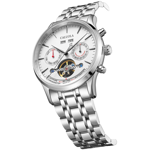 Orologio Meccanico Automatico Caluola con <span class=keywords><strong>Volano</strong></span> a Vista, Multifunzione, da Uomo, con Chiusura a Farfalla, in Acciaio Pregiato, Zaffiro, Analogico - Product Image 1